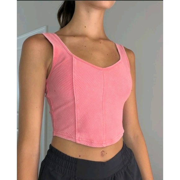 aerie Tops - Aerie Pink Ribbed Fitted Corset Cropped Summer Cute Casual Tank Top Size XL